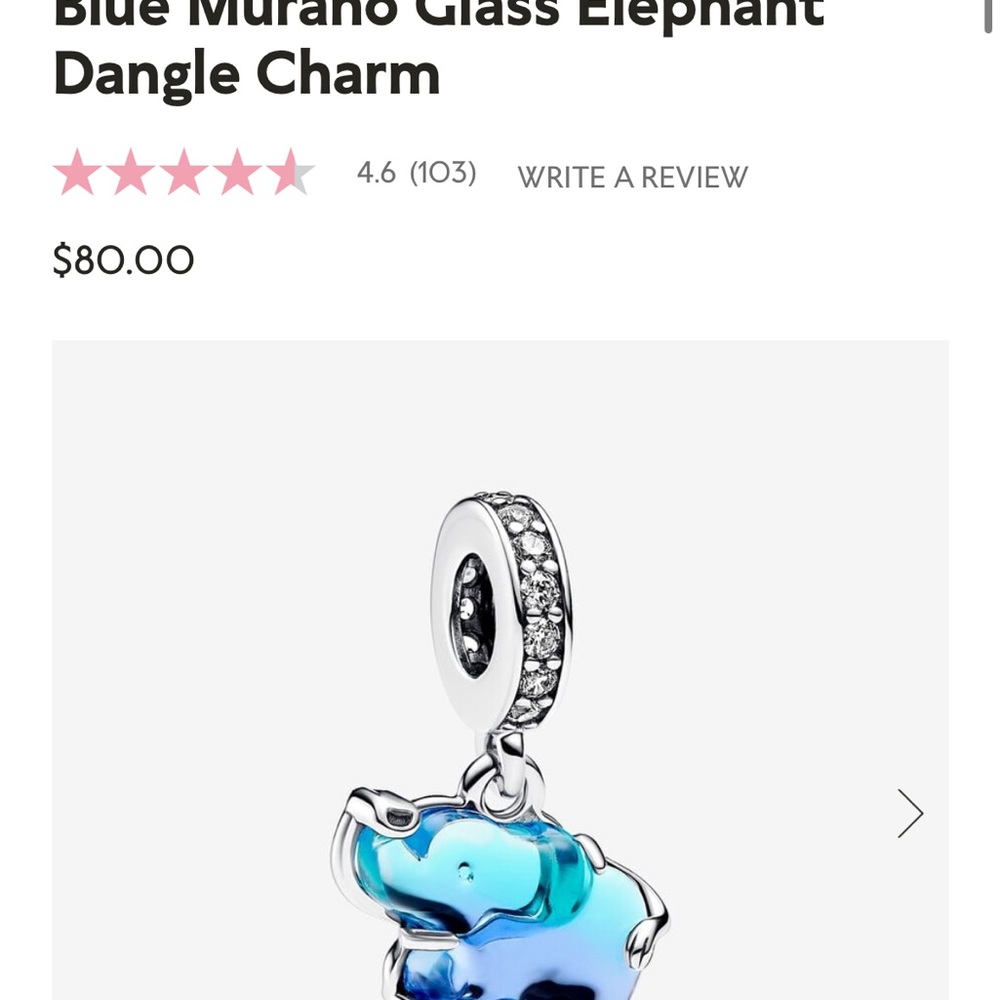 PANDORA BLUE ELEPHANT SILVER CHARM FOR BRACELET